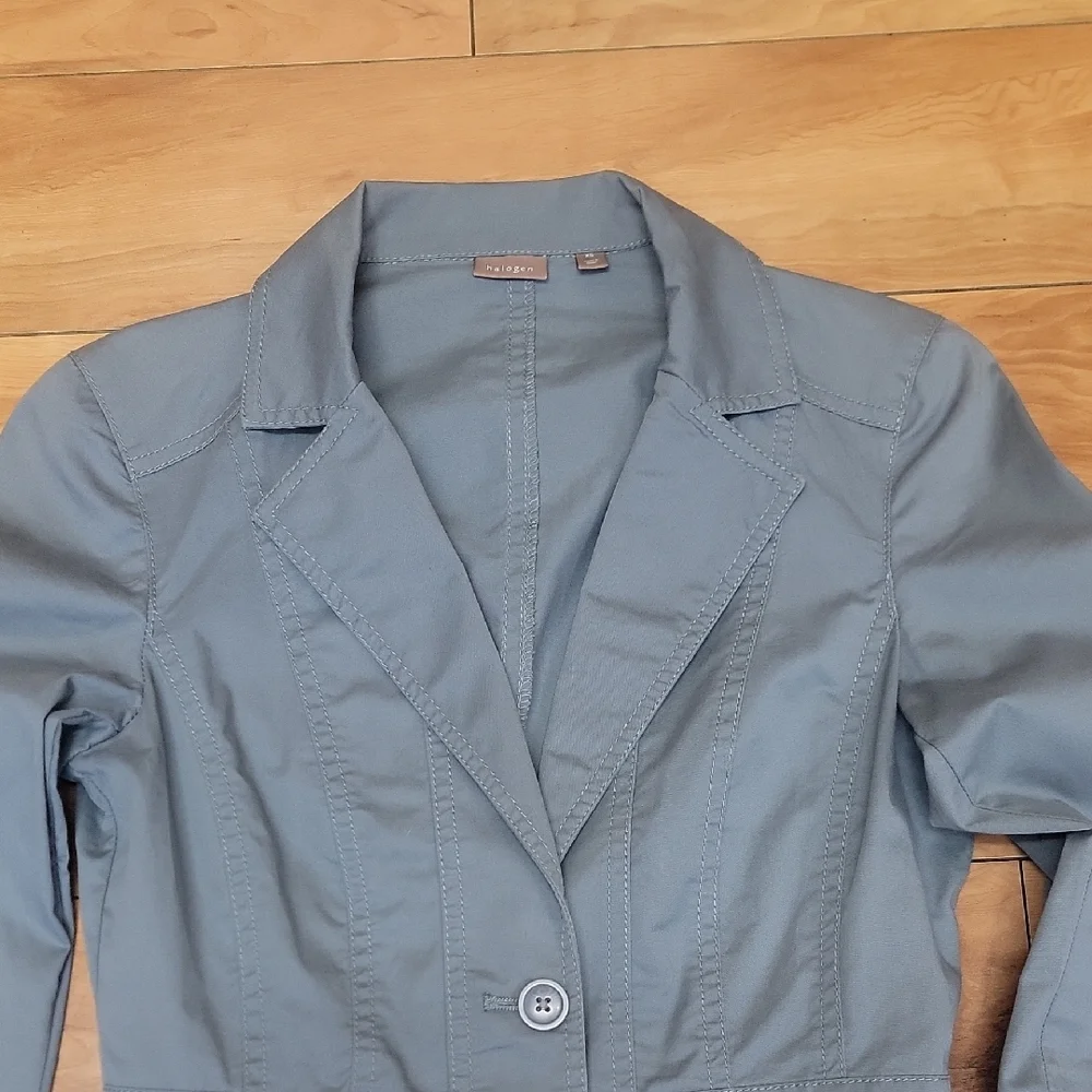 Halogen Size XS Slate Blue Lightweight Layering Suit Style Button Up Jacket